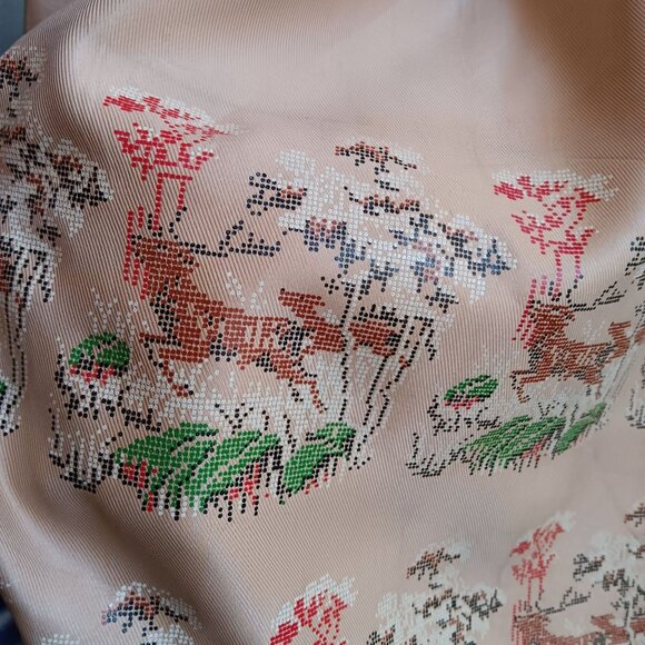 Vintage Men's Scarf 1940's Rayon Fringed Beau Brummel Petit Point Stag Deer 52" - Picture 4 of 12